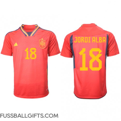 Spanien Jordi Alba #18 Fußballbekleidung Heimtrikot WM 2022 Kurzarm